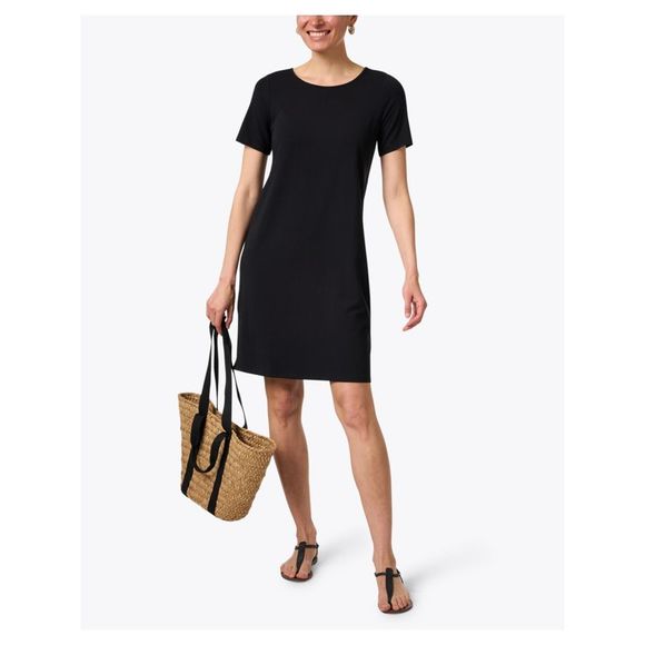 EILEEN FISHER Womens Light Blue Stretch Raglan Sleeve Crew Neck Above The Knee Shift Dress main image 0